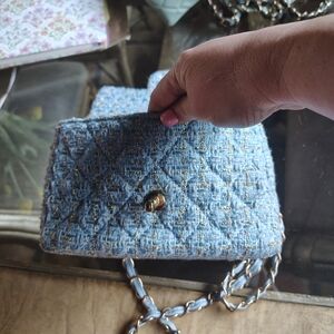Elegant Blue Tweed Chain Bag